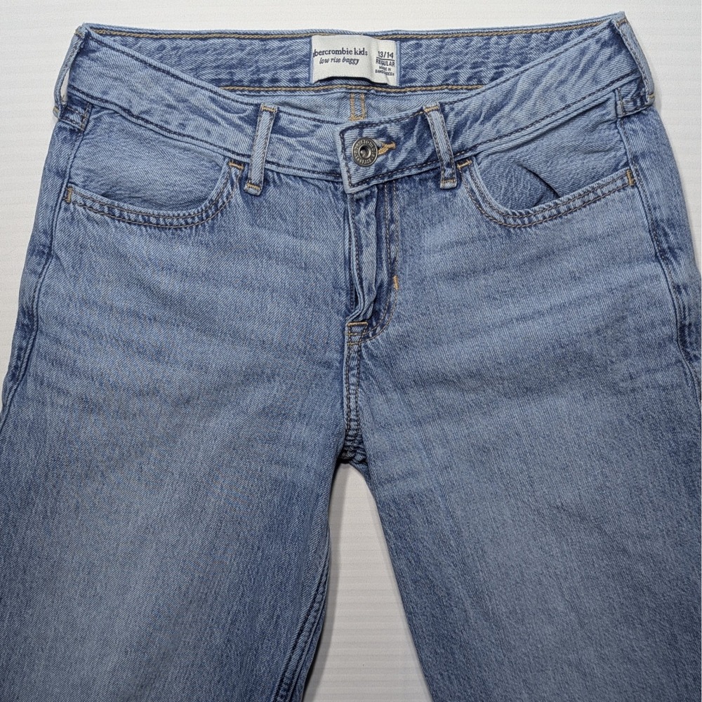 Abercrombie Kids Girls Baggy Low Rise Jeans 13/14 Blue Bow Embroidered Coquette